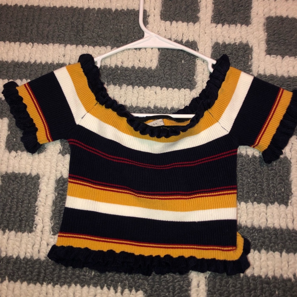 striped off shoulder top